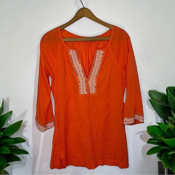 ATHLETA Mariana Embroidered Sequined V Neck Popover Tunic Coverup - Picture 1 of 9